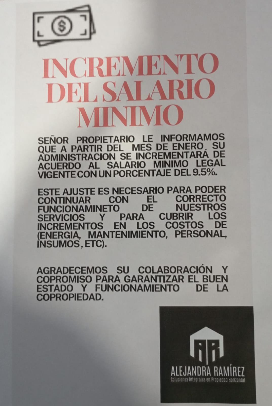 Incremento por salario serrana